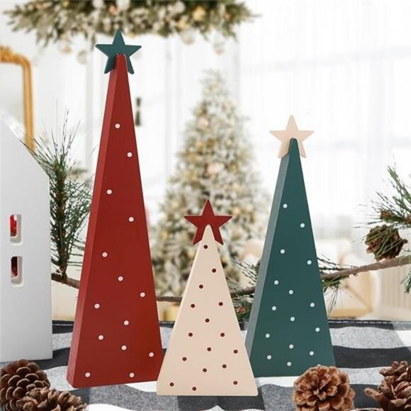 Christmas Decorations-Three Sizes Wooden Christmas Tree Sign with Star Decor - Picture 7 of 7